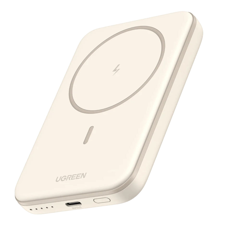 UGREEN PB560 vezeték nélküli külső akkumulátor, 5000mAh, 15W, PD + QI, 1 x QI - 1 x USB-C, bézs