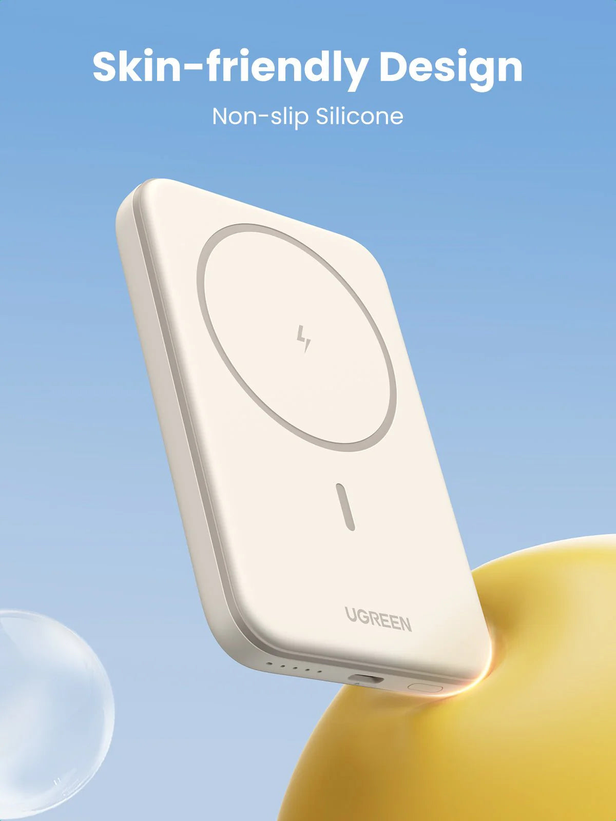 UGREEN PB560 vezeték nélküli külső akkumulátor, 5000mAh, 15W, PD + QI, 1 x QI - 1 x USB-C, bézs