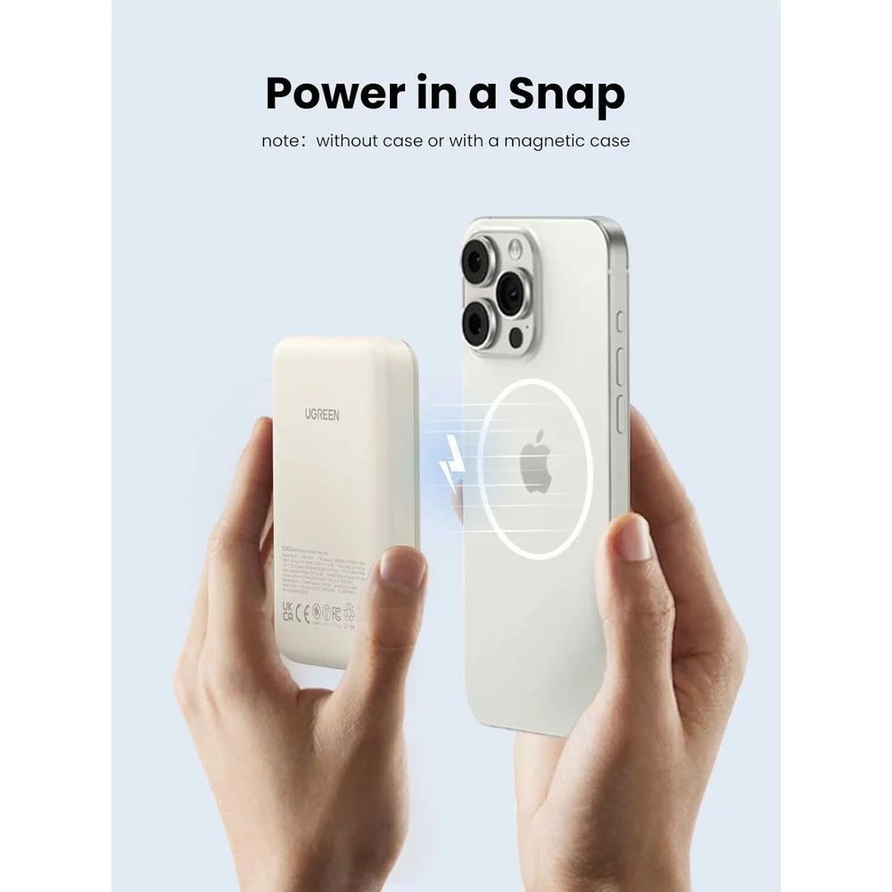 UGREEN PB561 vezeték nélküli külső akkumulátor, 10000mAh, 20W, PD + FQI, 1 x QI - 1 x USB-C, bézs