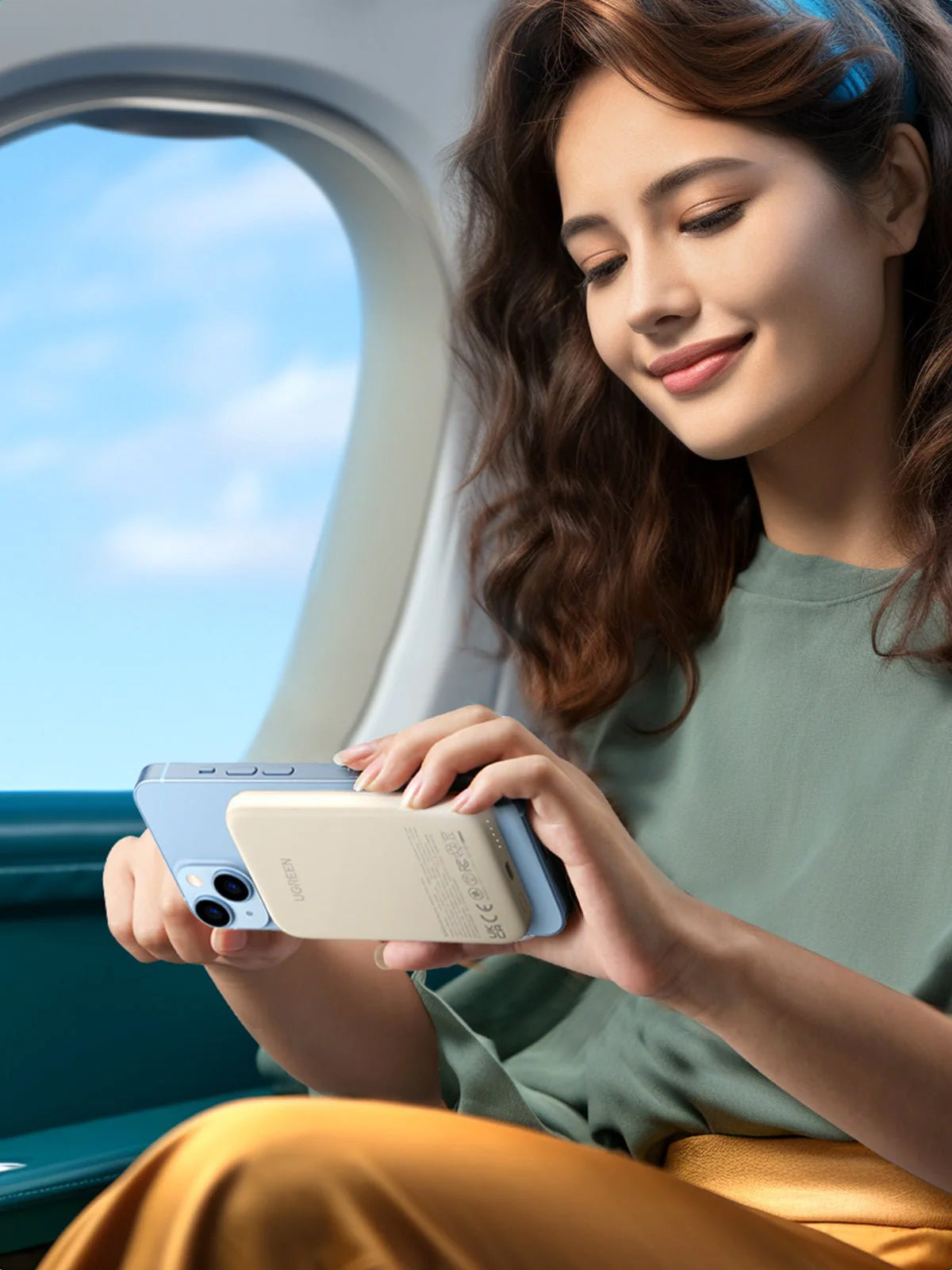 UGREEN PB560 vezeték nélküli külső akkumulátor, 5000mAh, 15W, PD + QI, 1 x QI - 1 x USB-C, bézs