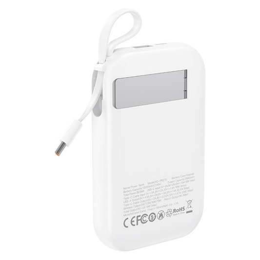 XO Design PR270 vezeték nélküli külső akkumulátor, 10000mAh, 22.5W, QC + PD + QI, 1 x QI - 1 x USB-A - 1 x USB-C, Fehér