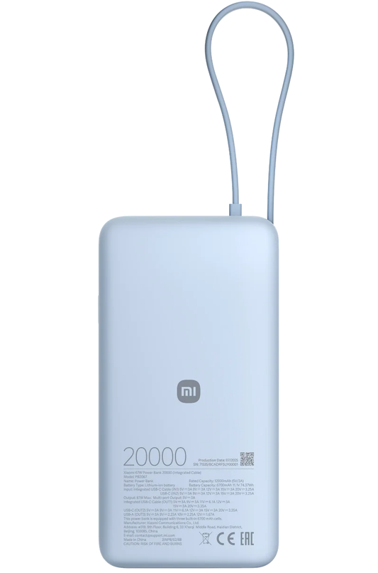 Xiaomi Külső Akkumulátor, 20000mAh, 67W, QC + PD, 1 x USB-A - 2 x USB-C, Kék BHR08O8GL