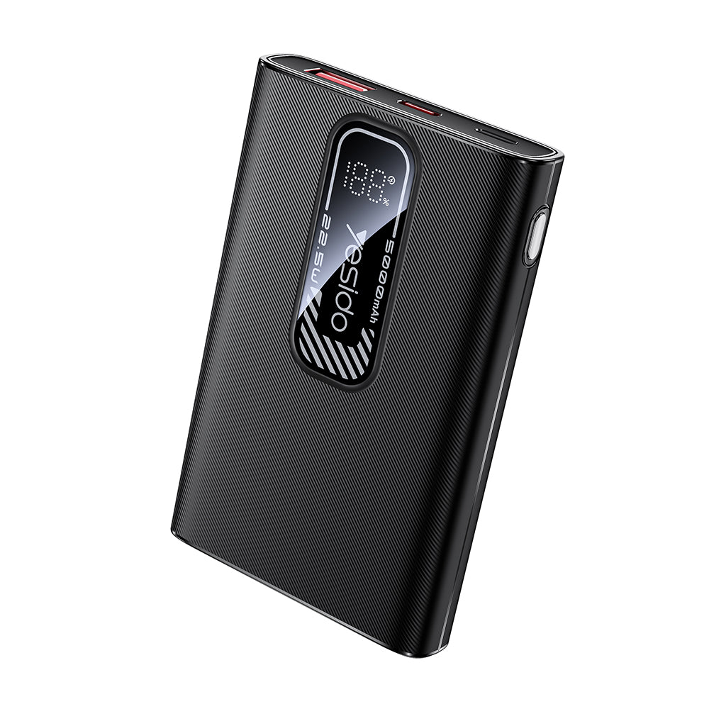 Yesido YP92 külső akkumulátor, 5000mAh, 22.5W, QC + PD, 1 x USB-A - 1 x USB-C, Fekete