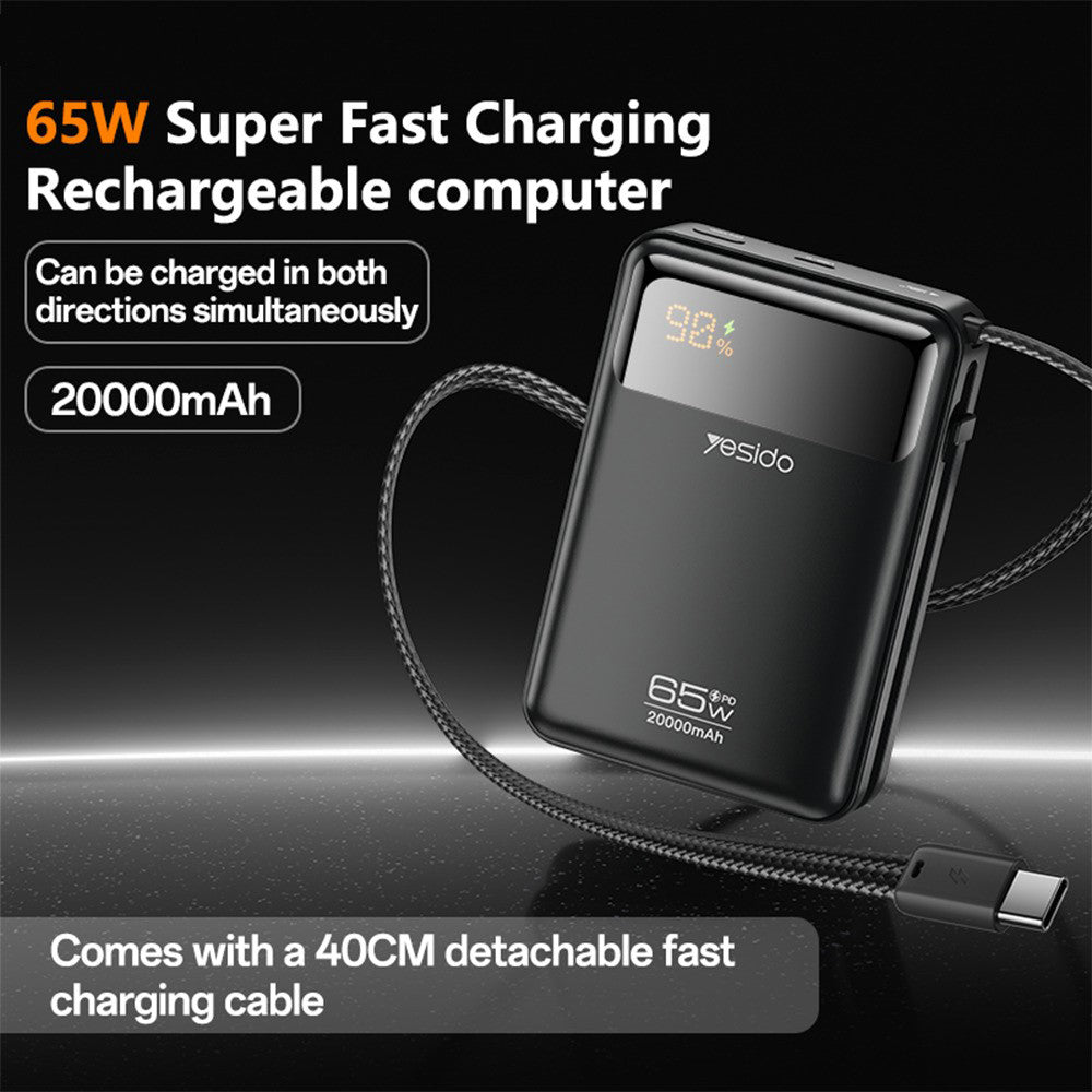 Yesido YP97 külső akkumulátor, 20000mAh, 65W, PD, 2 x USB-C, Szürke
