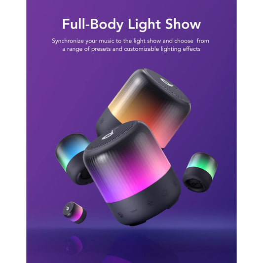 Hordozható Bluetooth hangszóró Anker SoundCore Glow Mini, 8W, RGB, vízálló, fekete A3136G11