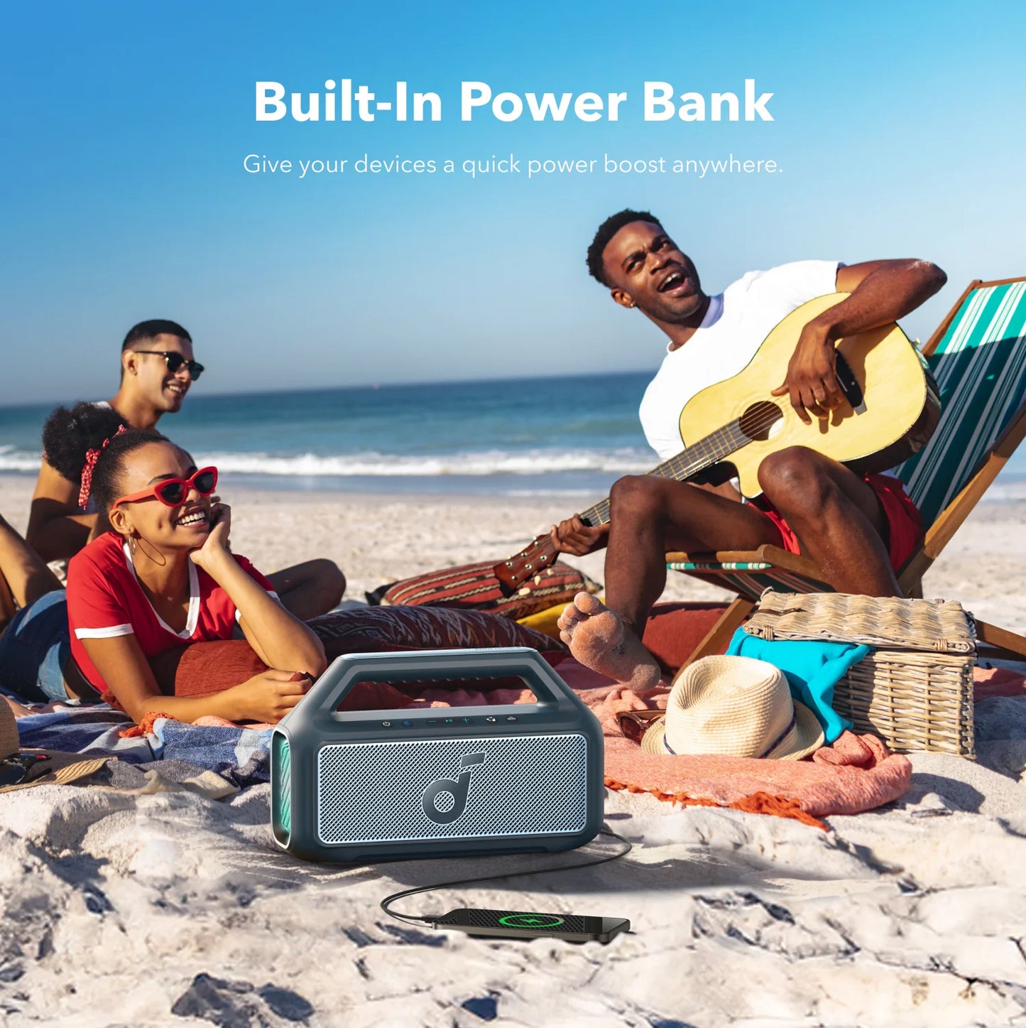Anker SoundCore Boom 2 hordozható Bluetooth hangszóró, 80W, TWS, RGB, vízálló, kék A3138031
