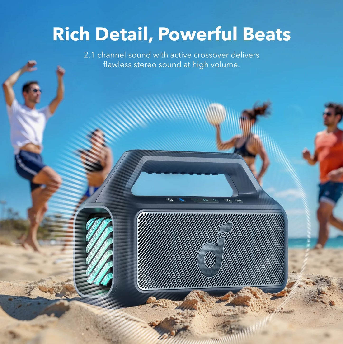 Anker SoundCore Boom 2 hordozható Bluetooth hangszóró, 80W, TWS, RGB, vízálló, kék A3138031