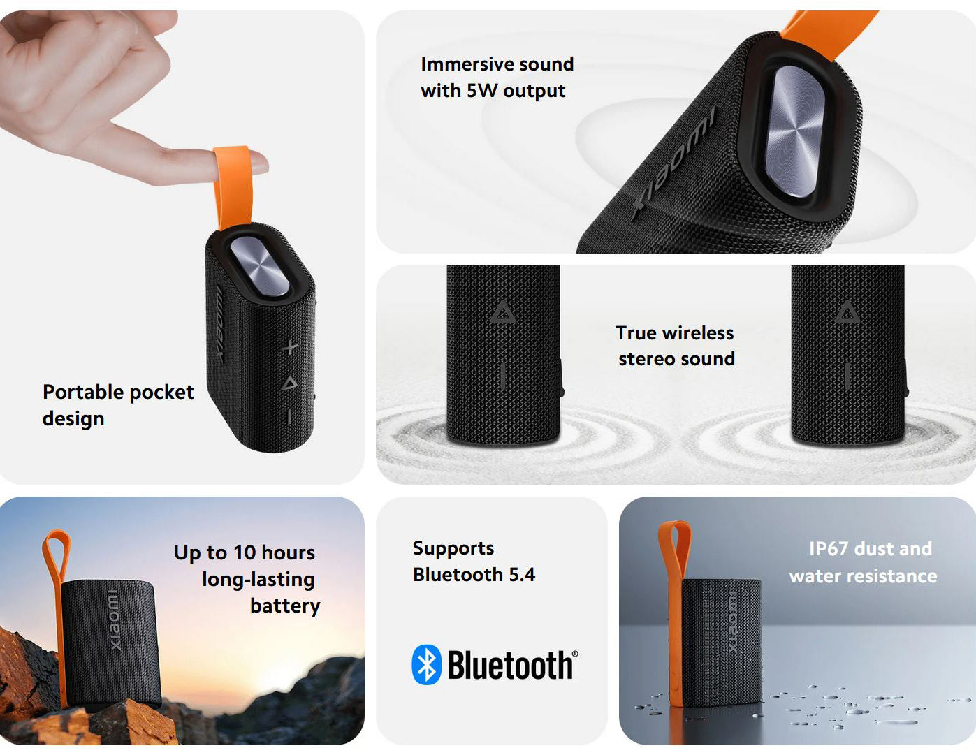 Xiaomi Sound Pocket hordozható Bluetooth hangszóró, 5W, vízálló, fekete QBH4269GL