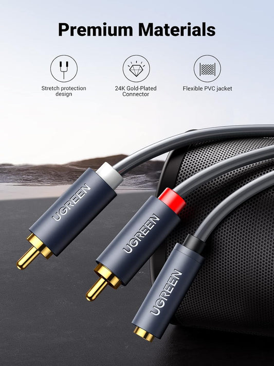 Audiokábel 3,5 mm - 2 x RCA UGREEN AV102, 1m, szürke