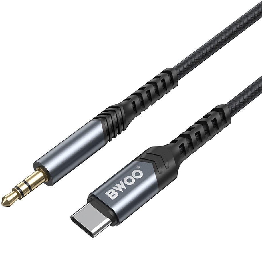 USB-C - 3.5mm BWOO BO-AUX066 audio kábel, 1.2m, fekete