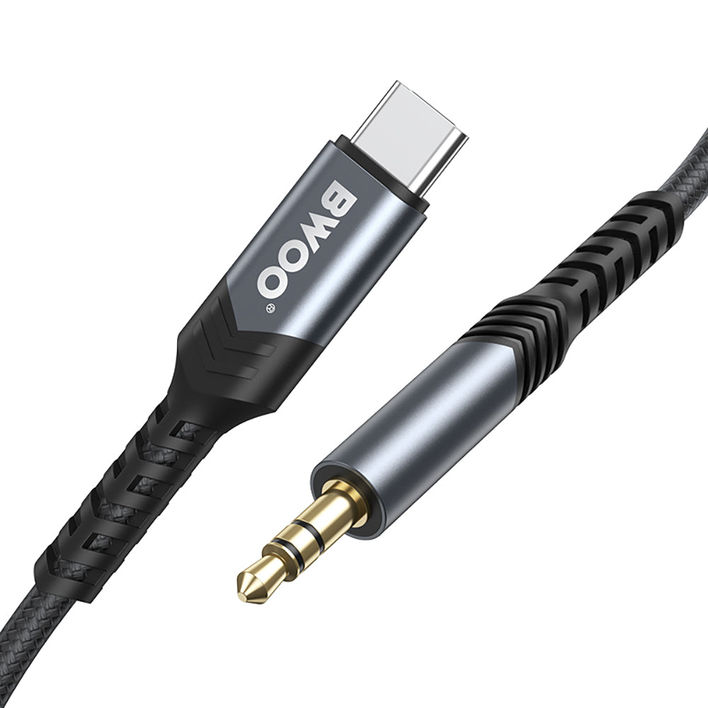 USB-C - 3.5mm BWOO BO-AUX066 audio kábel, 1.2m, fekete