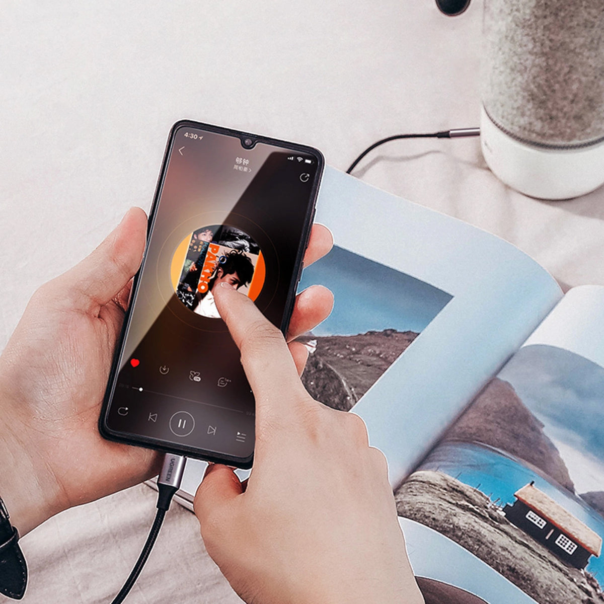 USB-C - 3.5mm UGREEN AV143 Audio Kábel, 1m, Szürke