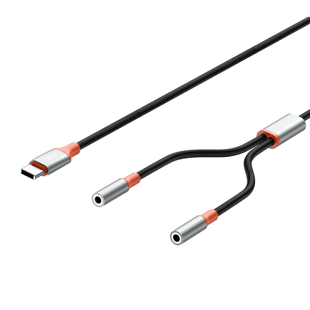 USB-C Audio Splitter kábel - 2 x 3,5 mm XO Design NB-R269B 2in1, 1,2m, Fekete
