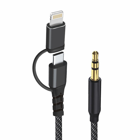 USB-C / Lightning - 3.5mm Techsuit AC15 EchoSnap audio kábel, 1m, Fekete