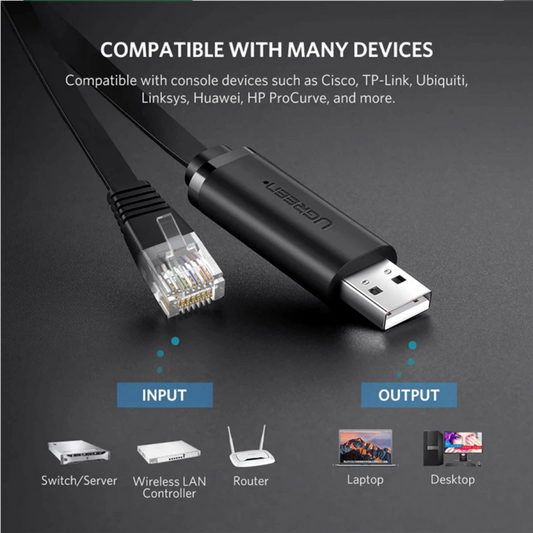 UGREEN CM204 USB Konzol Kábel, RJ45, 3m, Fekete