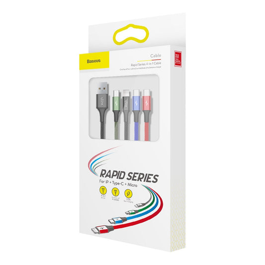 Töltőkábel USB-A - Lightning / microUSB / 2 x USB-C Baseus Rapid 4in1, 20W, 1,2m, fekete CA1T4-B01