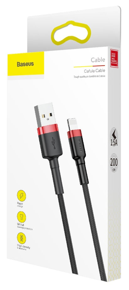 Adat- és töltőkábel USB-A - Lightning Baseus Cafule, 18W, 2m, piros CALKLF-C19