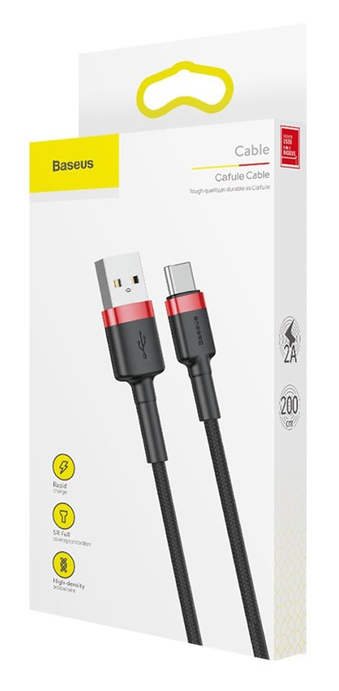 Adat- és töltőkábel USB-A - USB-C Baseus Cafule, 18W, 2m, fekete CATKLF-C91