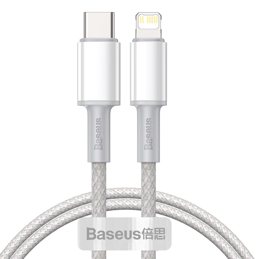 USB-C - Lightning Baseus nagy sűrűségű fonott adat- és töltőkábel, 20W, 2m, fehér CATLGD-A02