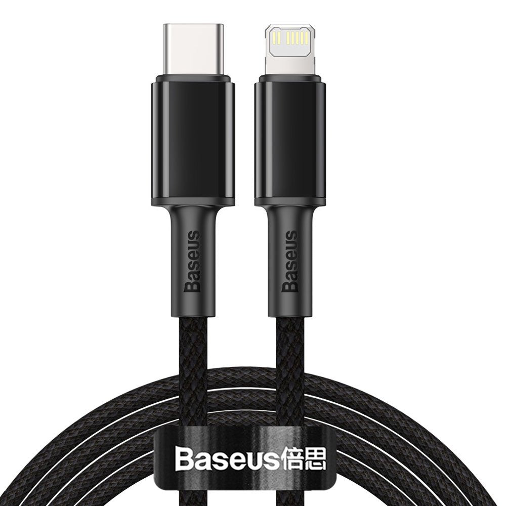 USB-C - Lightning adat- és töltőkábel Baseus High Density Braided, 20W, 2m, fekete CATLGD-A01