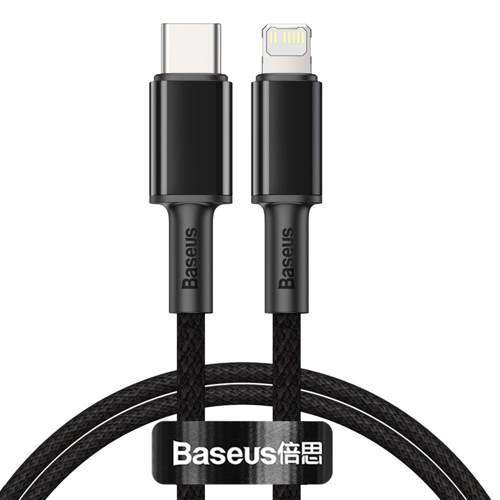 Baseus nagy sűrűségű fonott USB-C - Lightning adat- és töltőkábel, 20W, 1m, fekete CATLGD-01