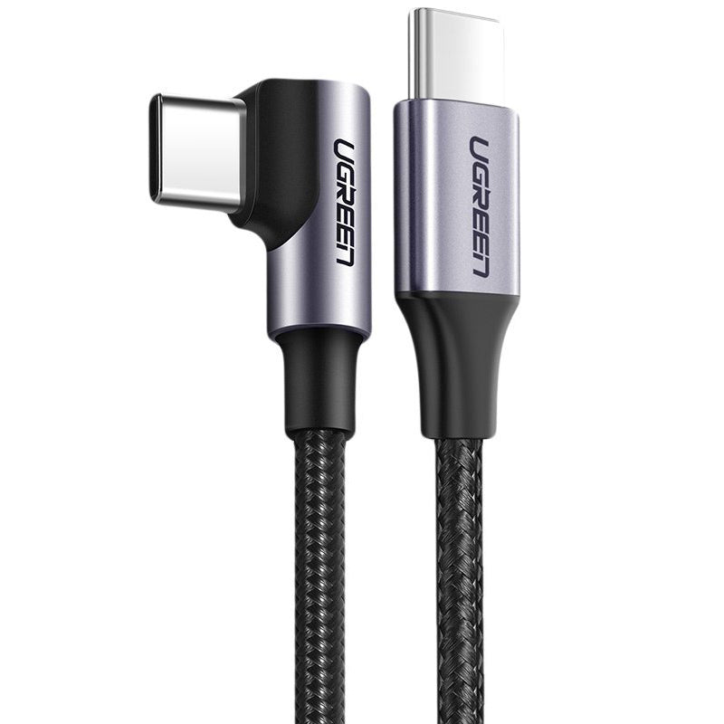 USB-C - USB-C UGREEN US255 Angled adat- és töltőkábel, 60W, 1m, szürke