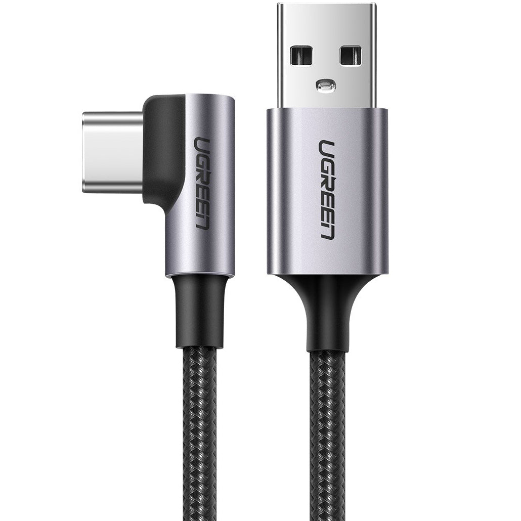 USB-A - USB-C UGREEN US284 Angled adat- és töltőkábel, 18W, 1m, szürke
