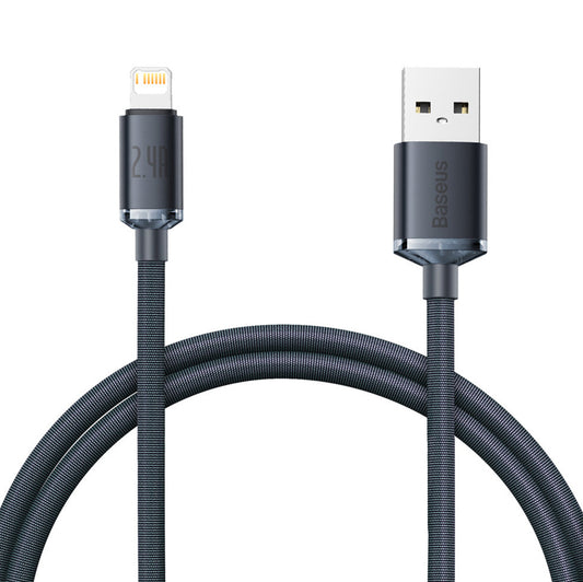 Baseus Crystal Shine USB-A - Lightning adat- és töltőkábel, 20W, 1.2m, fekete, 1.2m, fekete