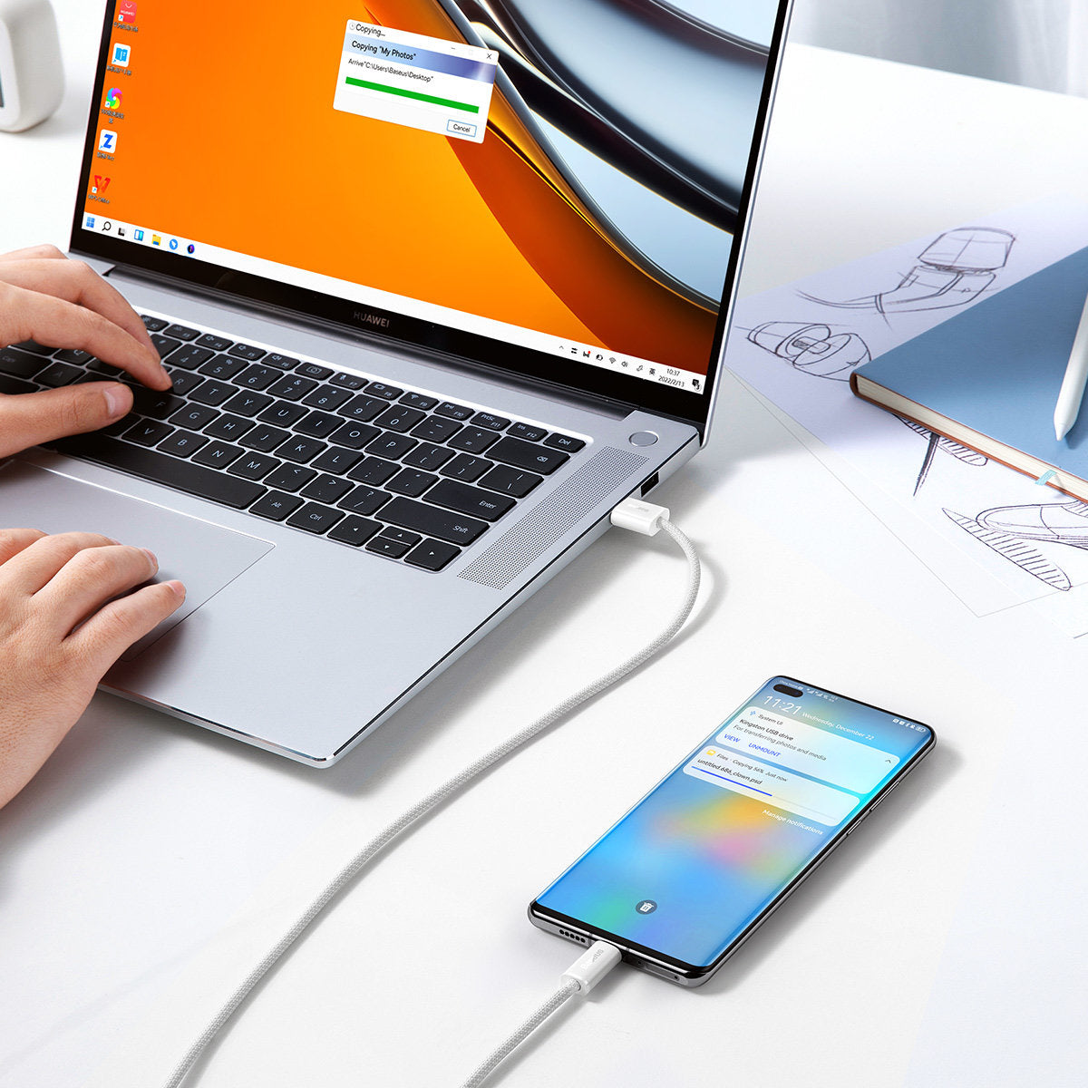 USB-A - USB-C adat- és töltőkábel Baseus Dynamic Series, 100W, 1m, Fehér CALD000602
