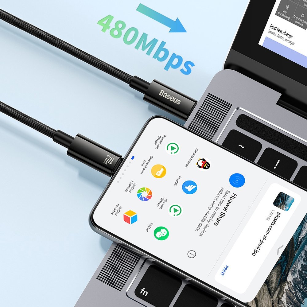USB-C adat- és töltőkábel - USB-C Baseus Tungsten Gold, 240W, 2m, fekete CAWJ0401010101