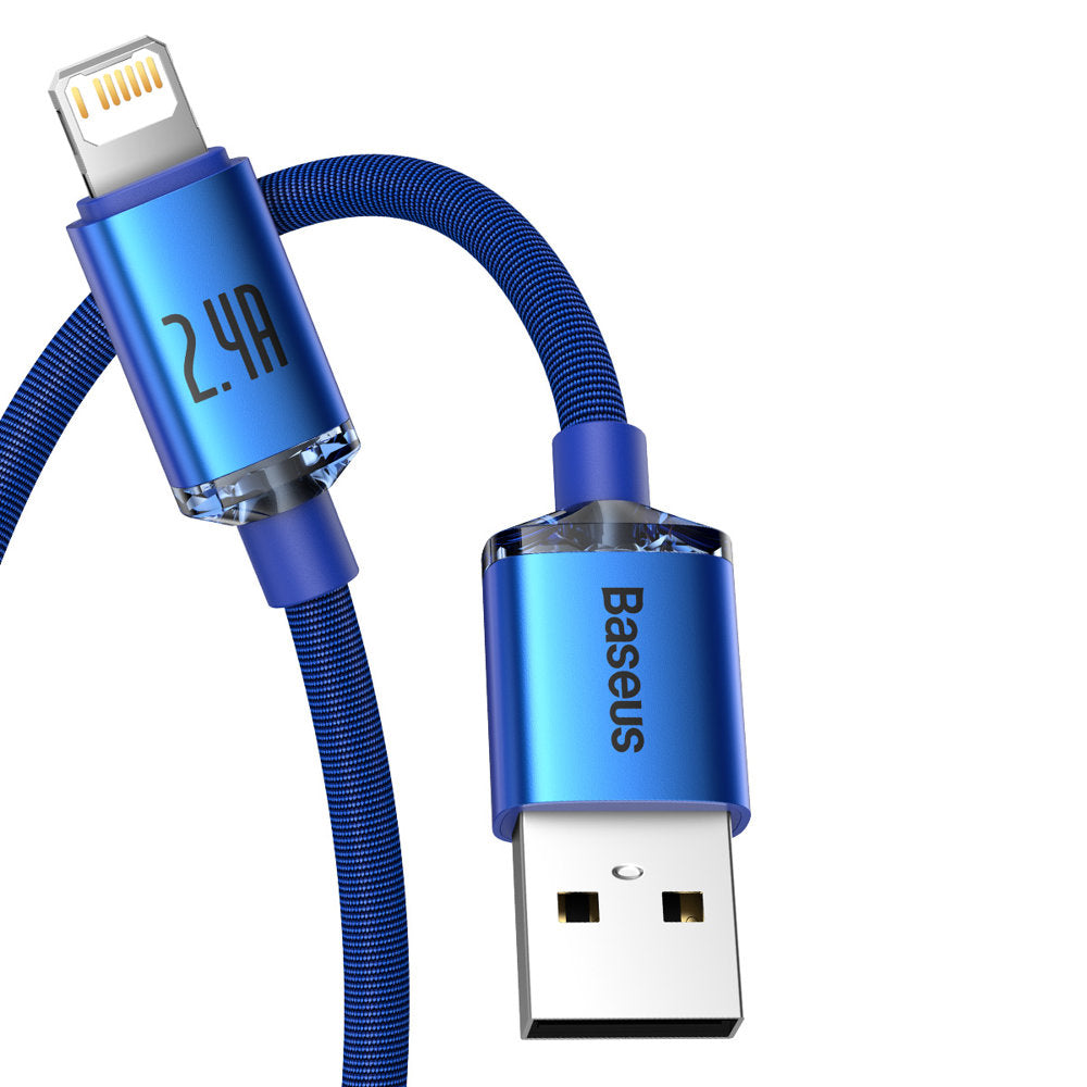 USB-A - Lightning Baseus Crystal Shine sorozatú adat- és töltőkábel, 18W, 1.2m, Kék CAJY000003