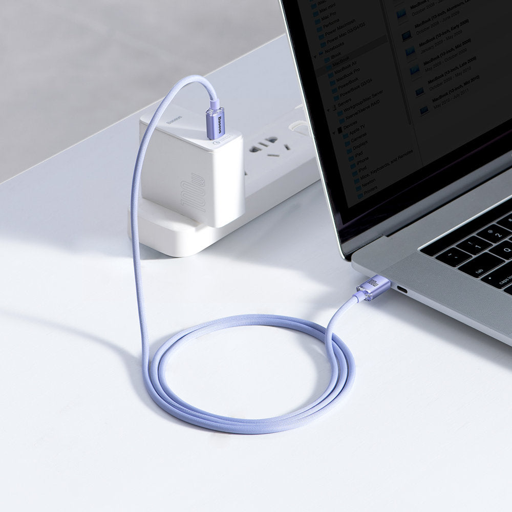 USB-C adat- és töltőkábel - USB-C Baseus Crystal Shine sorozat, 100W, 1,2m, lila CAJY000605