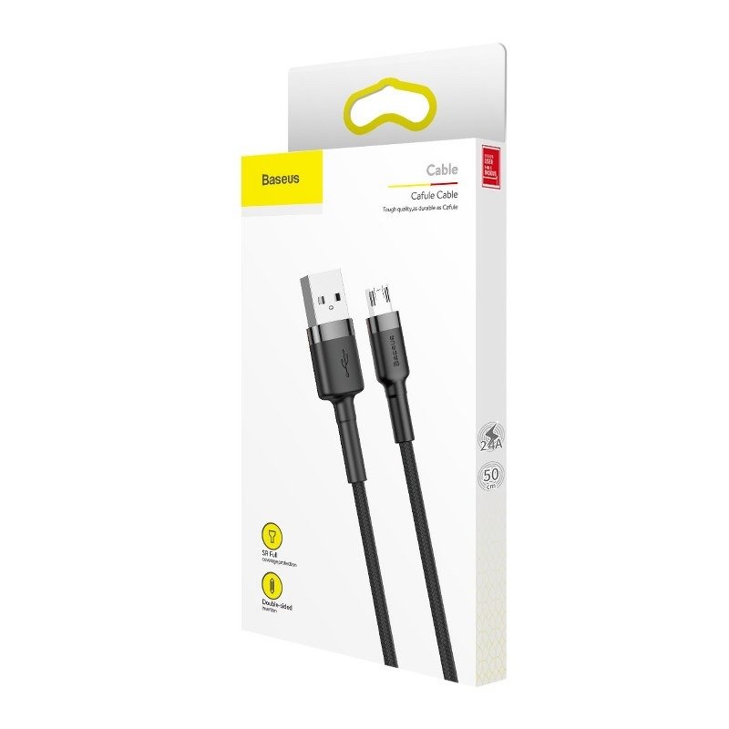 USB-A - microUSB Baseus Cafule adat- és töltőkábel, 18W, 0,5m, szürke CAMKLF-AG1