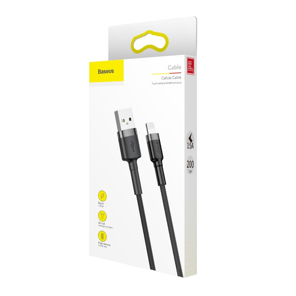 USB-A - Lightning Baseus Cafule adat- és töltőkábel, 18W, 2m, Szürke CALKLF-CG1