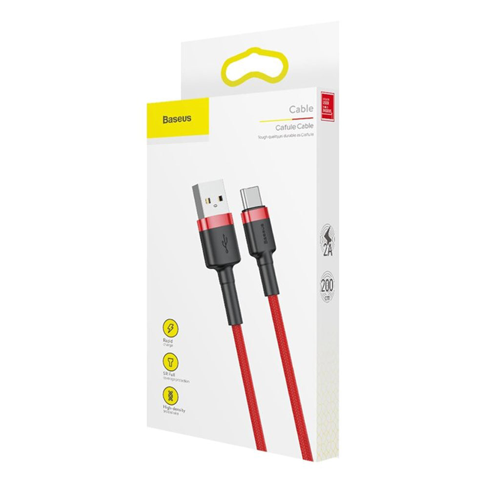 Adat- és töltőkábel USB-A - USB-C Baseus Cafule, 18W, 2m, piros CATKLF-C09