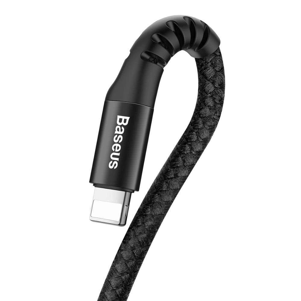 Adat- és töltőkábel USB-A - Lightning Baseus halszemű rugós, 18W, 1m, fekete CALSR-01 CALSR-01