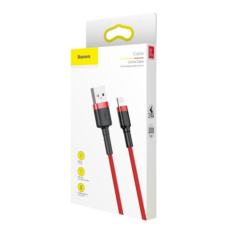 USB-A - Lightning Baseus Cafule adat- és töltőkábel, 18W, 1m, piros CALKLF-B09