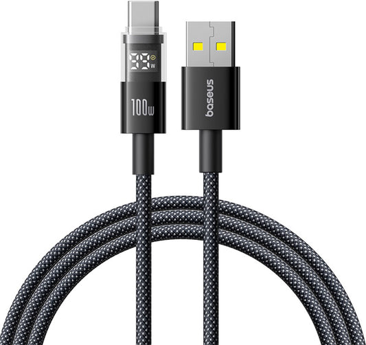 USB-A - USB-C Baseus Display 2 adat- és töltőkábel, 100W, 2m, Fekete P10382701111-00