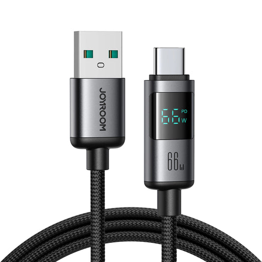 USB-A - USB-C adat- és töltőkábel Joyroom S-A16 Pro Prism Display, 66W, 1.2m, Fekete