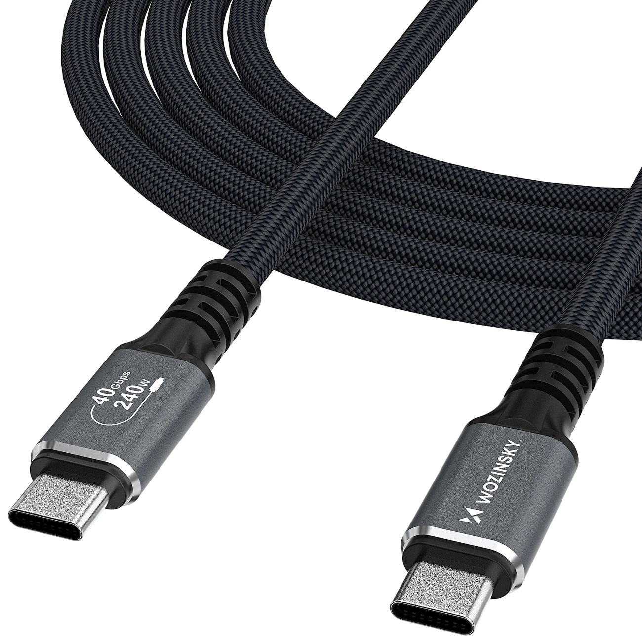 USB-C - USB-C adat- és töltőkábel WZK WPS-UY42S, 240W, 2m, Fekete