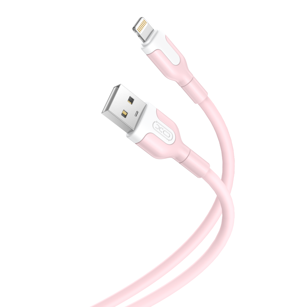 USB-A - Lightning XO Design NB212 adat- és töltőkábel, 18W, 1m, Rózsaszín