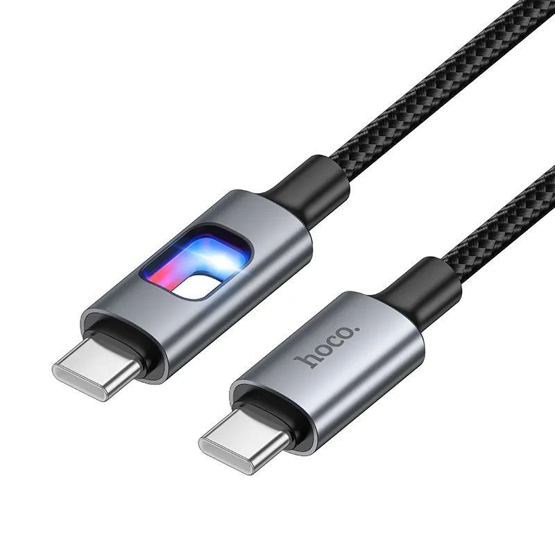 USB-C adat- és töltőkábel - USB-C HOCO U144 Led, 60W, 1,2m, Fekete