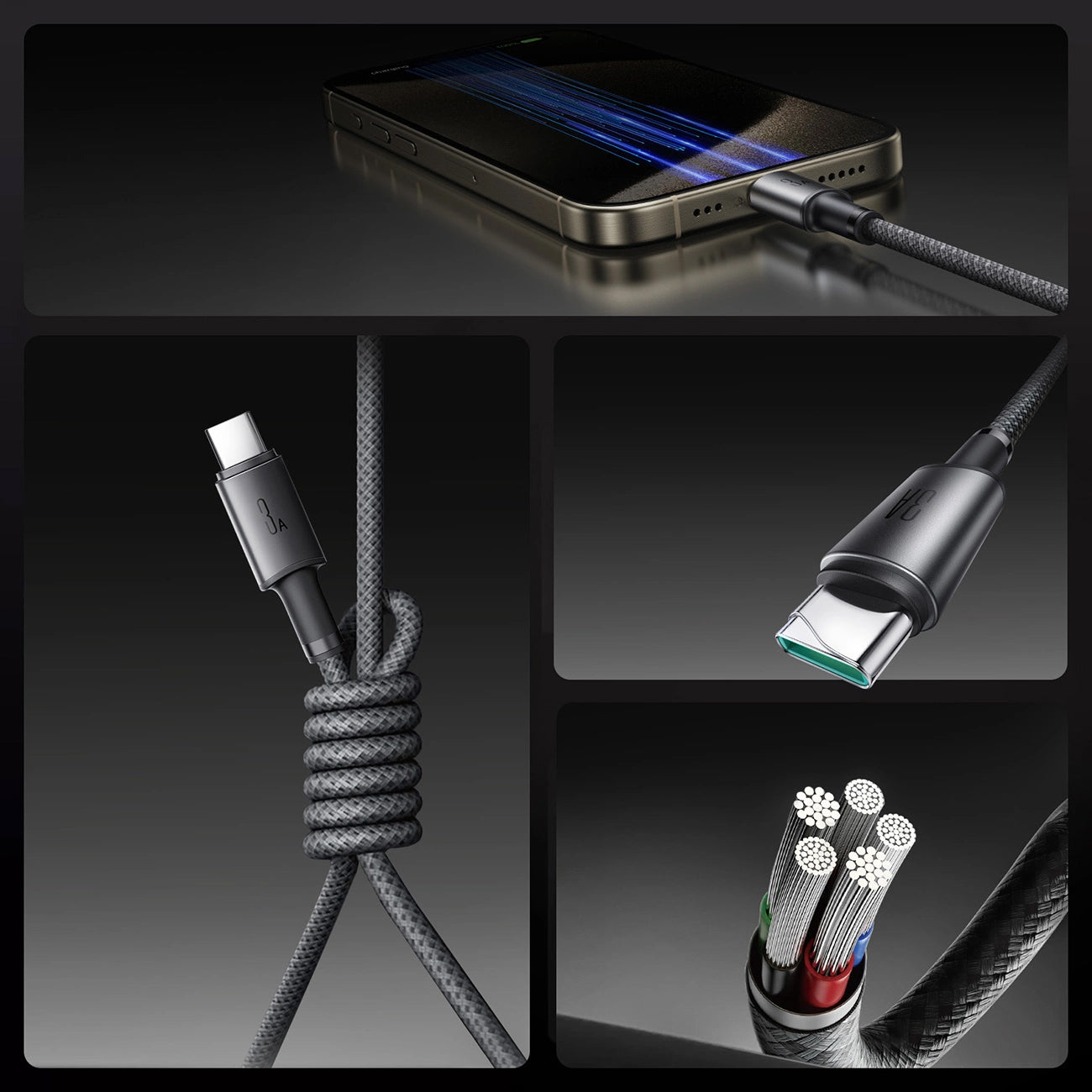 USB-A - USB-C adat- és töltőkábel Joyroom S-A50, 60W, 1.2m, Szürke