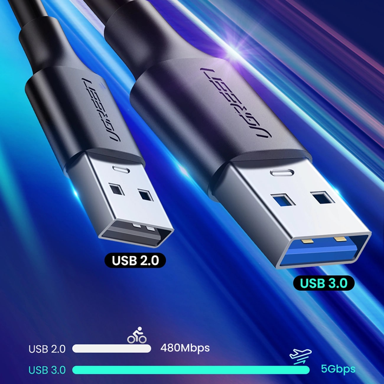 USB-A - USB-C UGREEN US184 adat- és töltőkábel, 18W, 0,5m, fekete