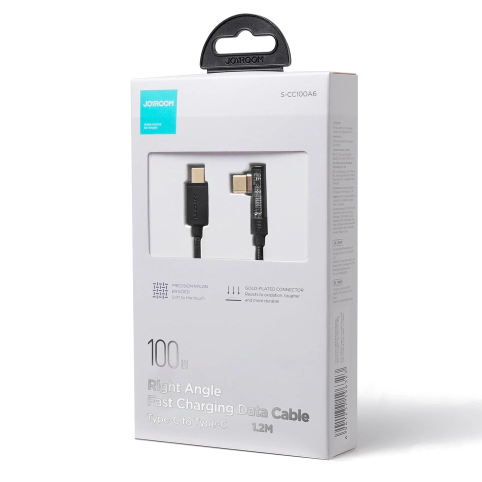 USB-C - USB-C adat- és töltőkábel Joyroom S-CC100A6 Angled, 100W, 1.2m, Fekete