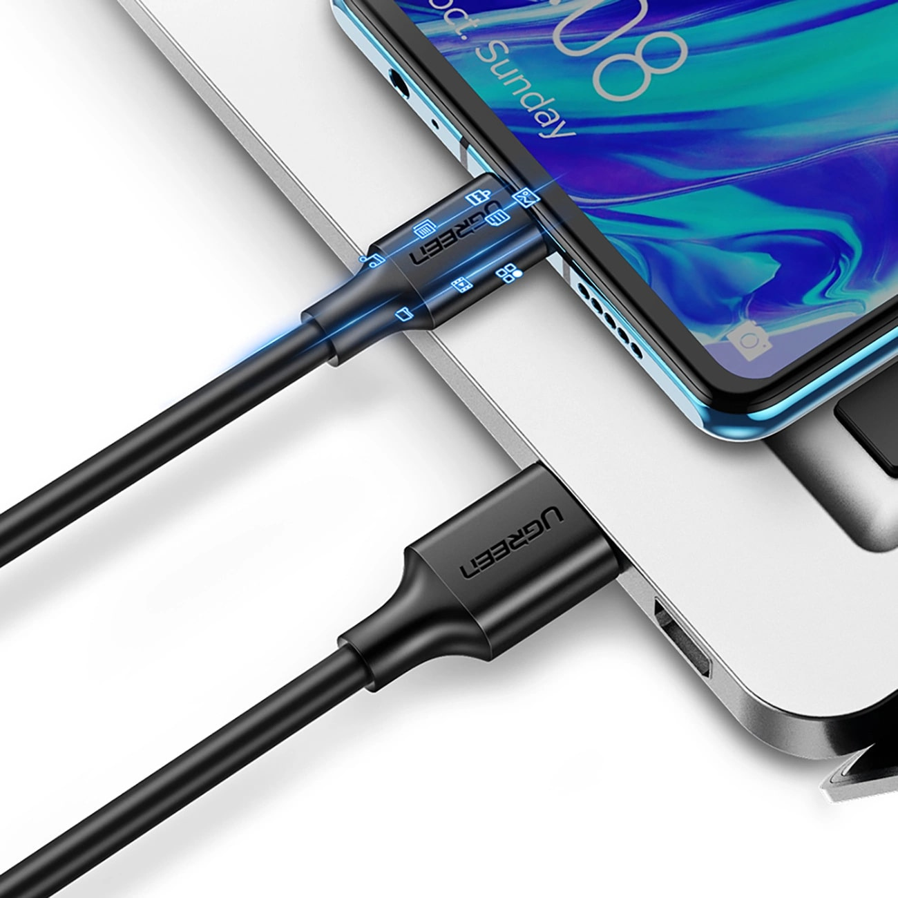USB-A - USB-C UGREEN US184 adat- és töltőkábel, 18W, 0,5m, fekete