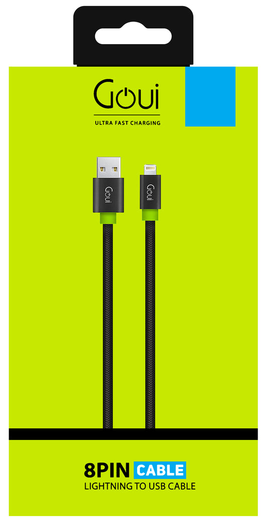 Adat- és töltőkábel USB-A - Lightning Goui Fashion Flat, 18W, 1m, fekete G-LC8PINFBF-K