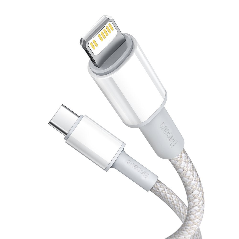 USB-C - Lightning Baseus nagy sűrűségű fonott adat- és töltőkábel, 20W, 2m, fehér CATLGD-A02