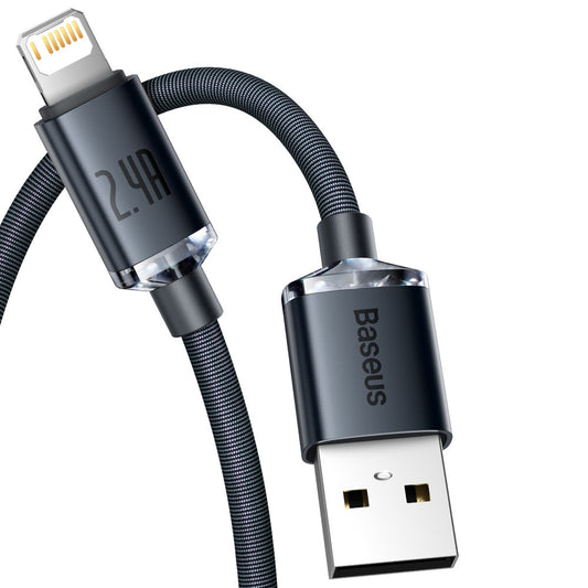 Baseus Crystal Shine USB-A - Lightning adat- és töltőkábel, 20W, 1.2m, fekete, 1.2m, fekete