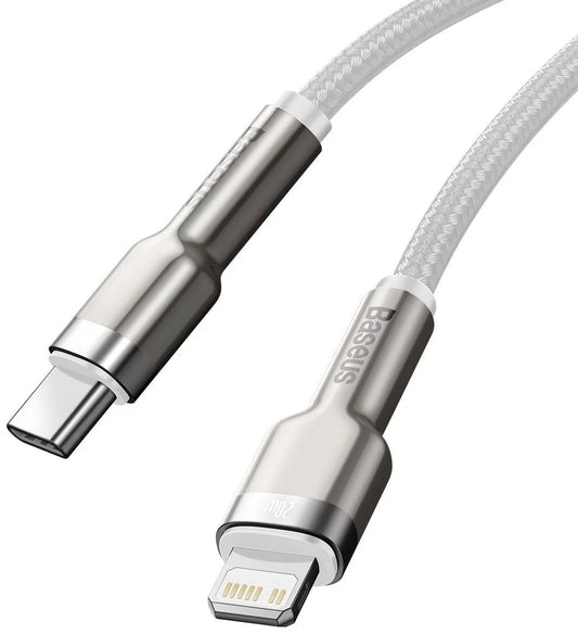 Adat- és töltőkábel USB-C - Lightning Baseus Cafule Metal Series, 20W, 1m, fehér CATLJK-A02